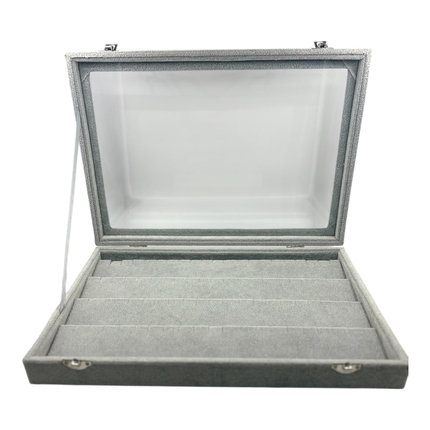Schmuckdisplay-Box in Hellgrau – mit Sichtfenster